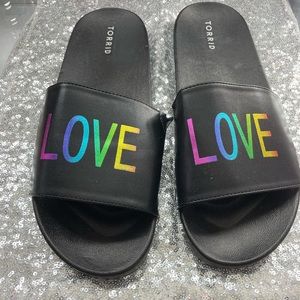 Torrid Celebrate Love Black Faux Leather Slide WW